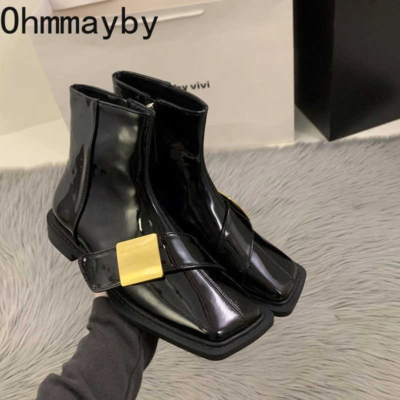 Designer Vintage Wen Ankle Boots Fion Square Toe Shoes Spring Autumn Flats Ladies Short Booties Z250304