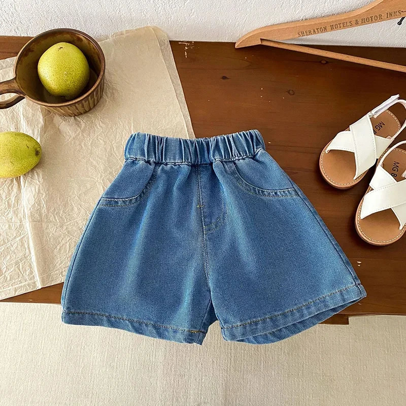 Summer Childrens Cowboy Shorts for Boys and Girls Simple Soft Trouser Clothing Blue Pants 250303