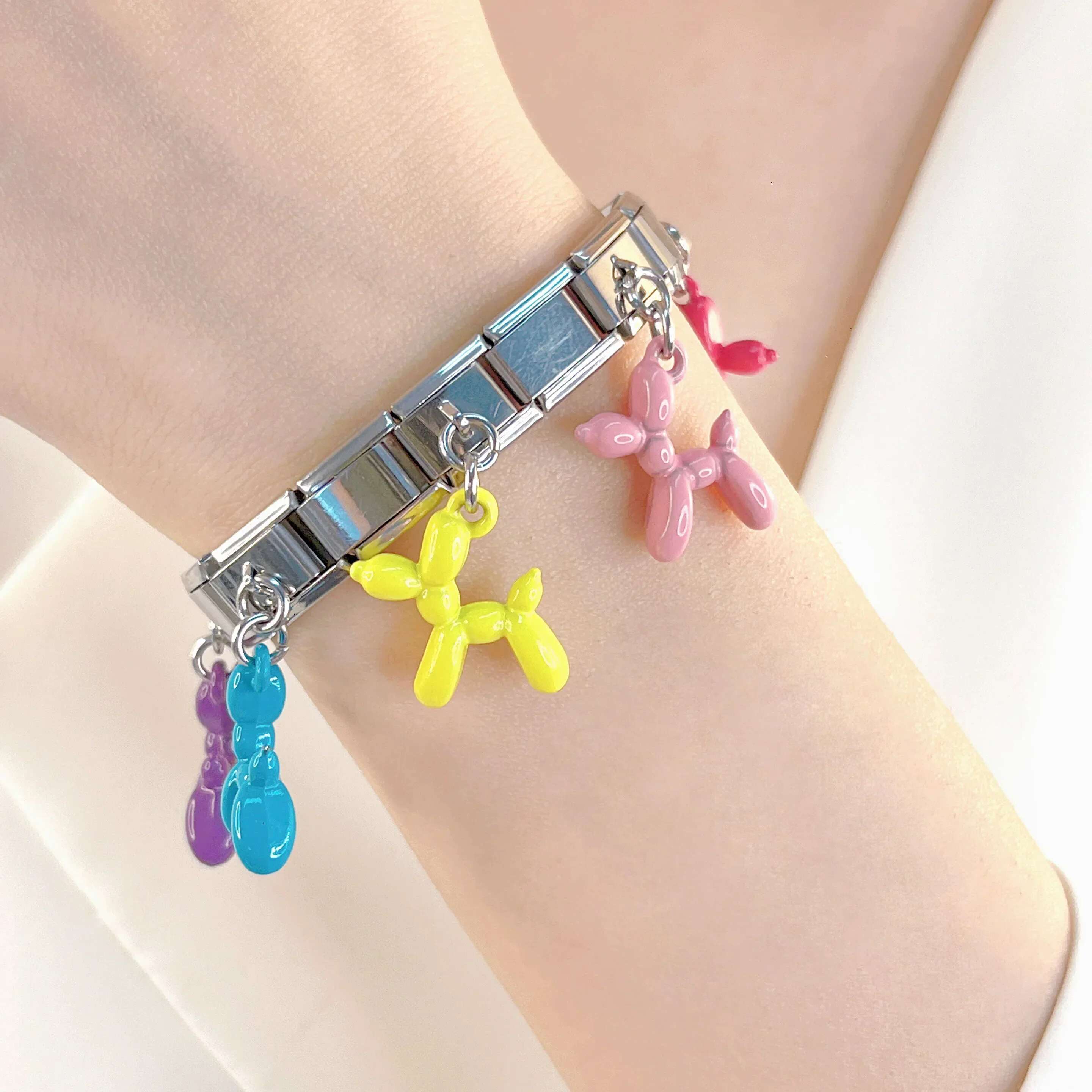 New Fashion Sweet Colour Balloon Dog Charm ks Fit 9mm Stainless Steel Bracelet Making DIY Jewelry DJ594
