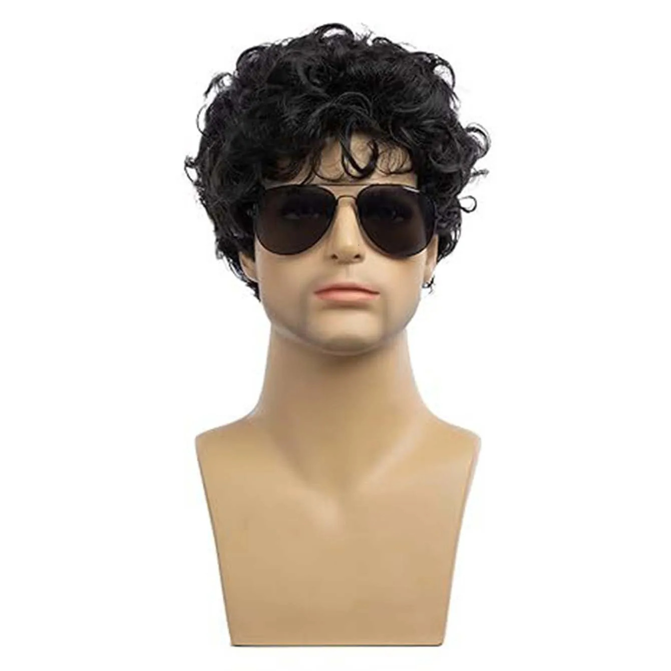 Men Synthetic Short Black Wigs with Bangs for Man Curly Hair Fluffy Daily Heat Resistant Breathable Male Wig 250303