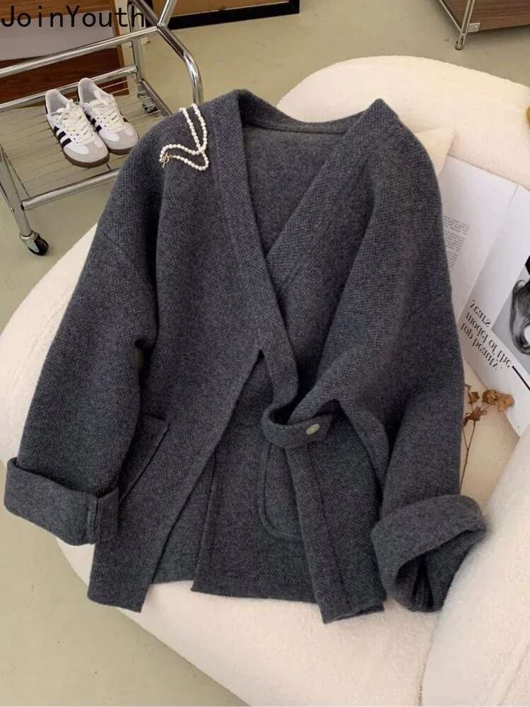 Fall Winter Clothing V-Neck Knitted Cardigan Jackets Women Bandage Fashion Pull Femme 2023 Ropa Mujer Vintage Cropped Sweater