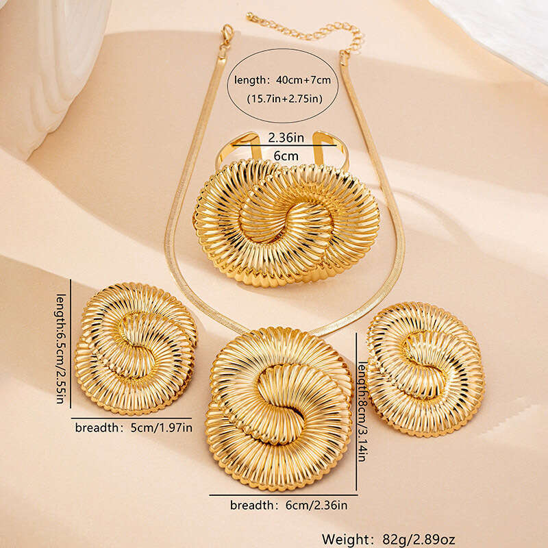 designer jewelry 3 fashionable and personalized exaggerated metal geometric circles twisted ripple women's earrings necklace jewelry set
