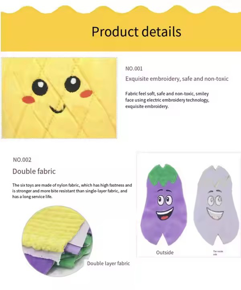 Cute Fruits and Vegetables Dog Squeaky Toys, Squeeze Squeaker Puppy Dog Toys, Plush Dog Chew Toys, Dog Squeak Toys Pet Supplies for Small Medium and L