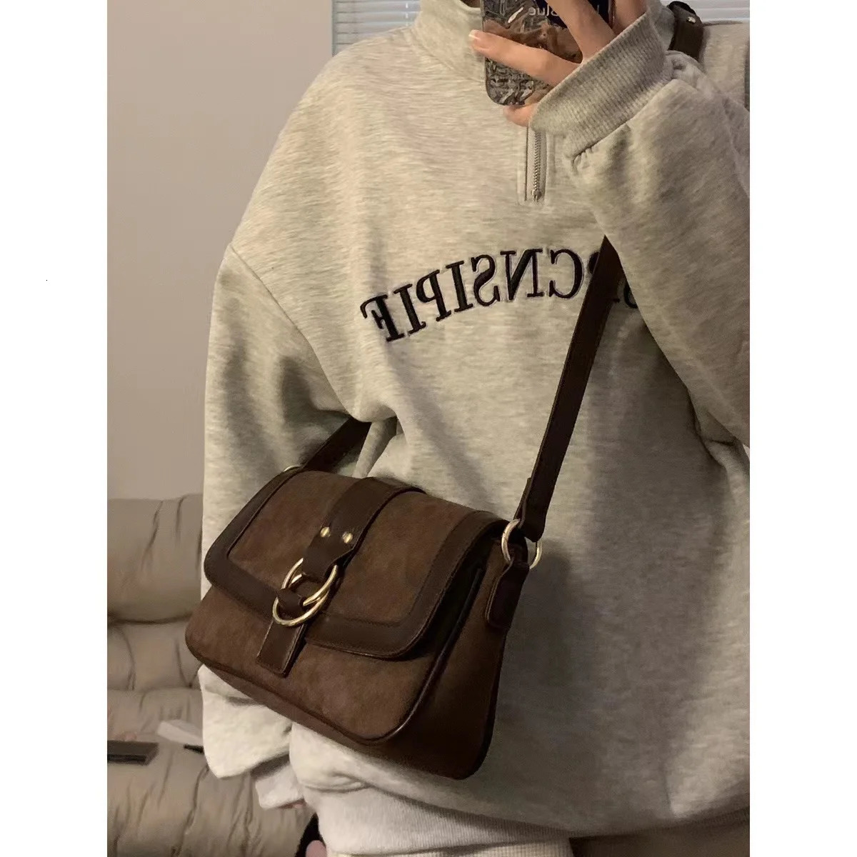 Vintage Brown Shoulder Bags for Women Trendy Flap Frosted Underarm Bag Lady Casual Out Crossbody Bag and Purses 250228
