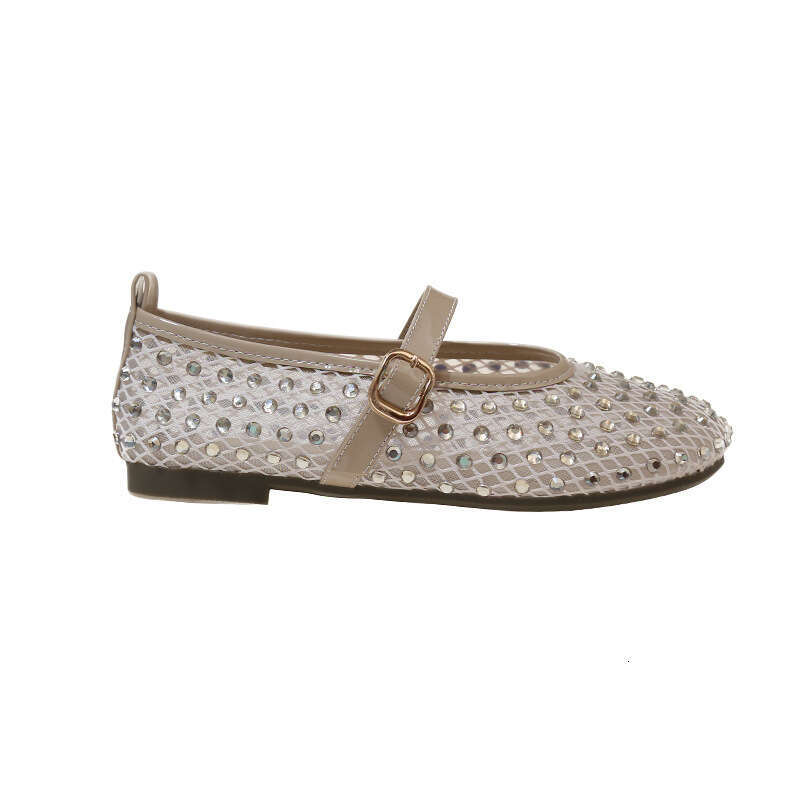Mesh hollowed out Mary Jane women's for spring and summer 2025, new single buckle with breathable soft sole ballet shoes, flat shoes