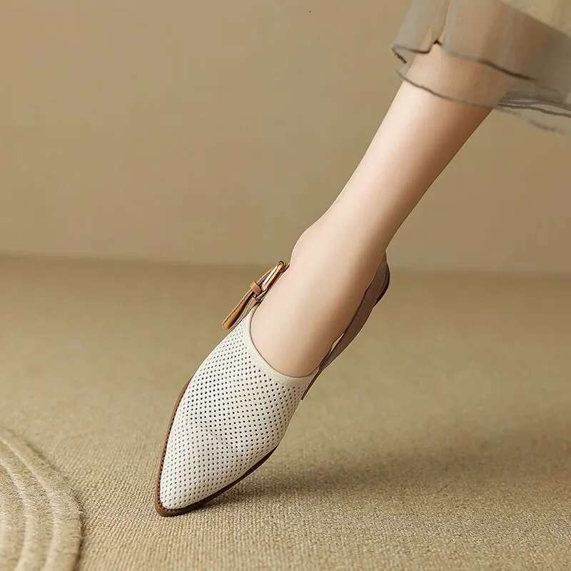 Breathable Knitted Mesh Hollow Out New Fashion Pointed Thick Heel Sandals Shoes for Women Sandalias2025