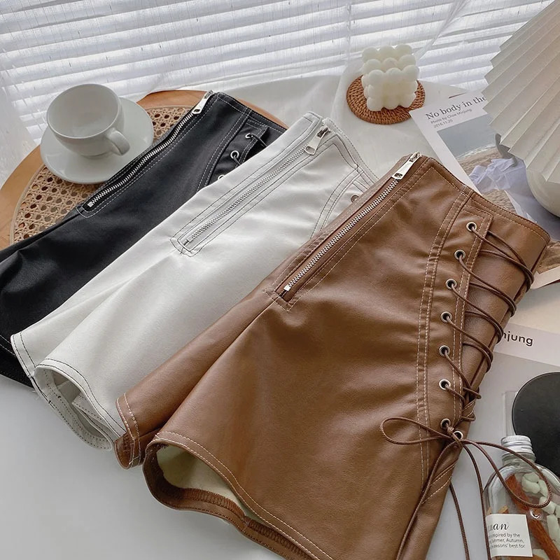 Fashion Girl PU Leather Lace Up Shorts Toddler Teen Child Leather High Waist Shorts Wide Leg Short Pant Baby Clothes 2-16Y 250304