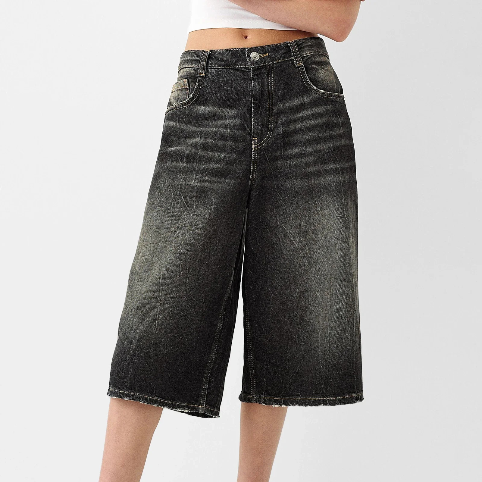 Women Y2k Vintage Denim Bermuda Shorts Wide Leg Jean Carpenter Shorts Baggy Knee Length Summer Jean Shorts Street Style 250303
