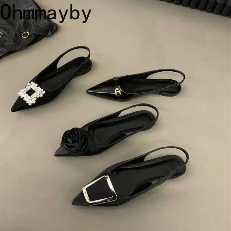 New Summer Pointed Toe Wen Sandals Fi Elegant Low Heel Singbacks Mes Shoes Ladies Casual Party Dress Sandalias Z250304