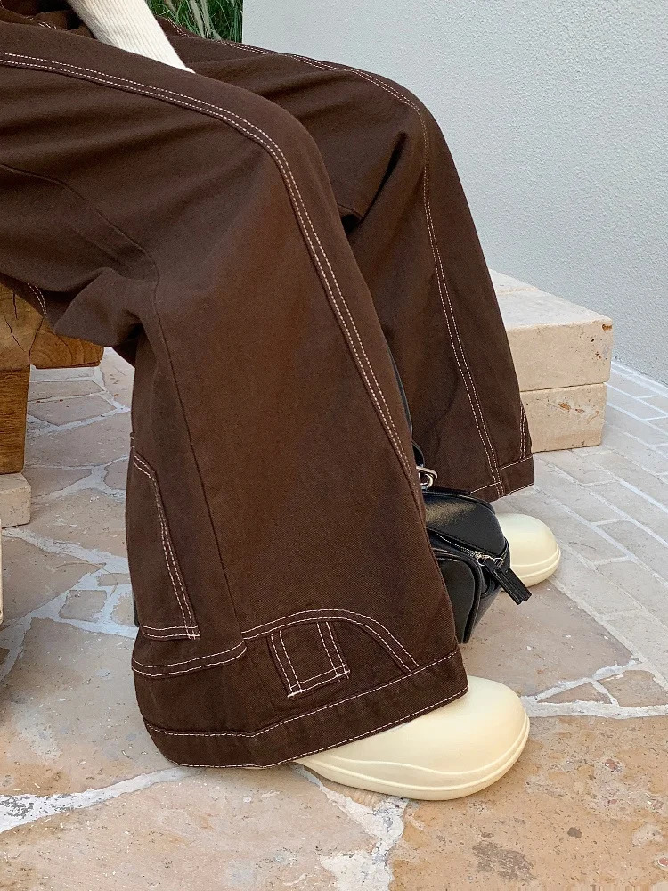 2024 Hosen Y2K Fashion Vintage Brown Baggy Jeans Pants For Women Clothes Wide Leg Lady Long Trousers Clothing 250227