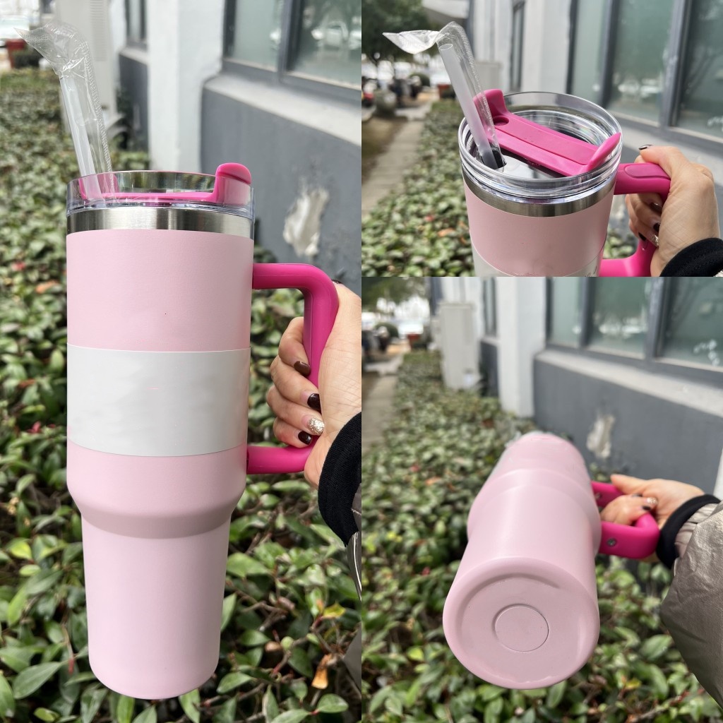 USA Local Warehouse 40OZ Designer Letter Cups Stainless Steel Tumblers With Hanlde Lids and Straw Purple Stars Pink Rose Floral Travel Car Mugs In Bro