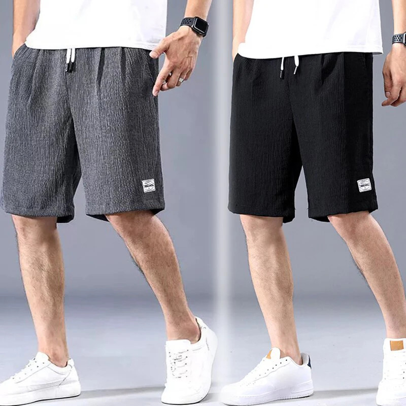 Lce Silk Shorts Mens Thin Sports Cropped Pants Loose Straight Leg Cool Breathable Fashion Trend Casual XL-XXXL 250304