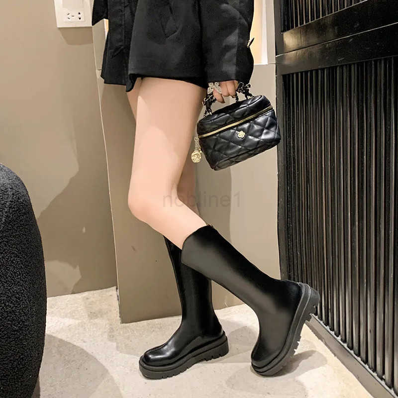 Korean Big Size Long Boots for Wen Fion Casual Autumn Winter Black Leather Platform Shoes Fem New Designer Knight Boots Z250304