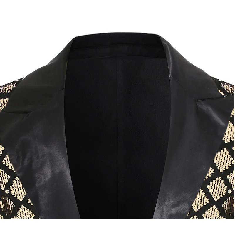 Mens Performance Dress Jacket Lapel Collar Slim Fit Suit Stage Banquet Host One Button Diamond Sequin Party Blazer Clothes 250304