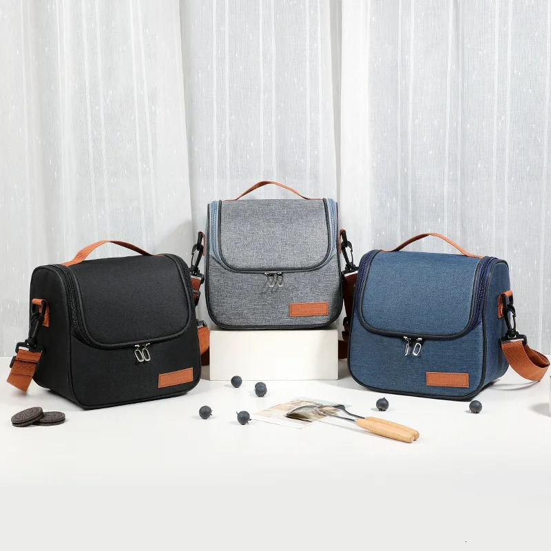 Fashion Portable Gray Tote Insulation Lunch Bag for Office Work School Korean Oxford Cloth Picnic Cooler Bags 250228