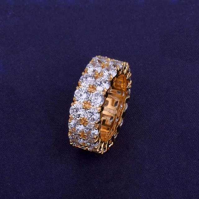 Couple Rings Wind hip-hop two row zircon ring real gold electroplating fashionable and personalized trendsetter ring H25303