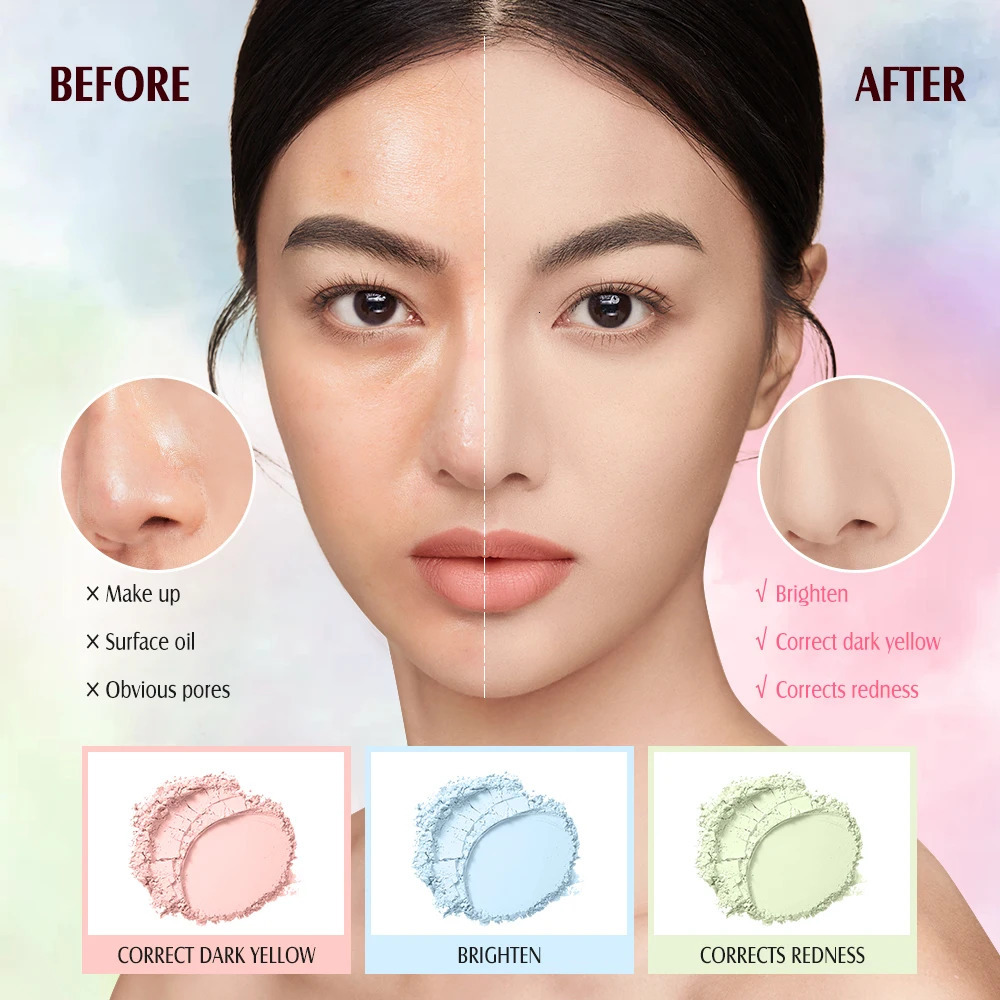 3 Color Loose Powder Hides Oil Pores Face Powder Blend Naturally Setting Powder Fix Lock Makeup Matte Finishing Powder 250224