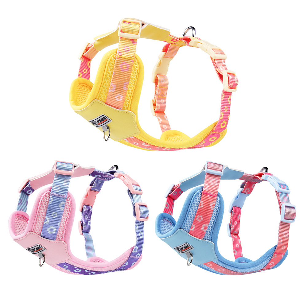 Dopamine dog chest back small and medium outdoor dog chest strap gradual change printed pet leash comfortable breathable summer