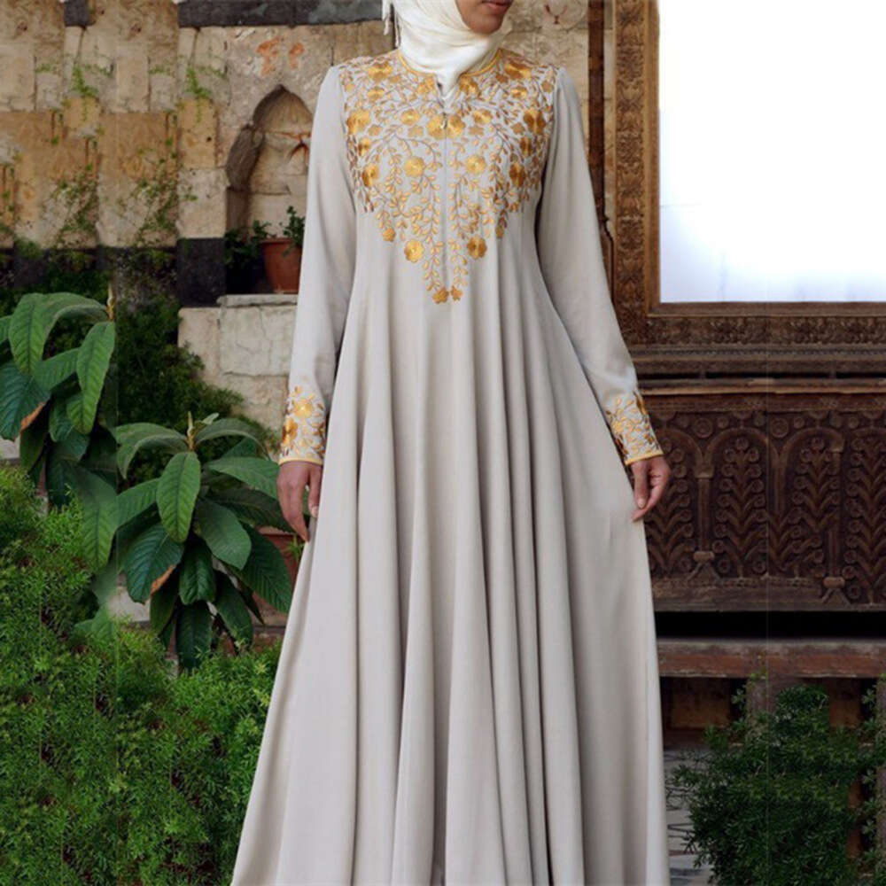 Spring European and American Leisure Muslim Simple Ethnic Style Printed Robe Long Dress 2025 New Casual Versatile Fashion Clothing