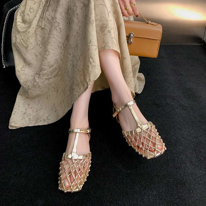 Sandals Hollow Women Shoes Low Heels Designer Summer Dress New Brand Mesh Sgback Sexy Casual atos Mujer Pumps