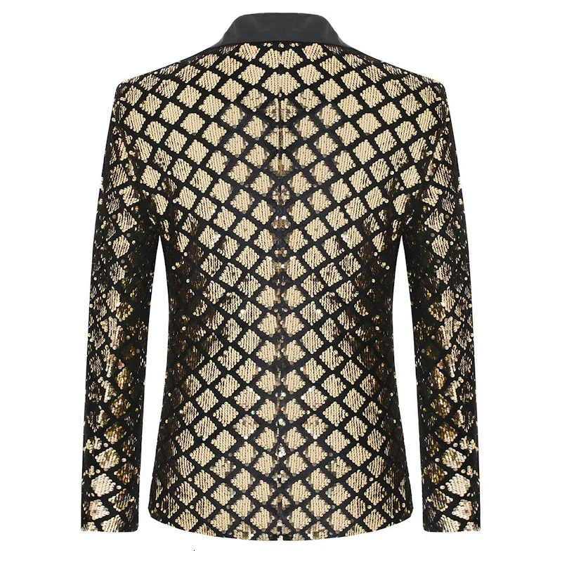 Mens Performance Dress Jacket Lapel Collar Slim Fit Suit Stage Banquet Host One Button Diamond Sequin Party Blazer Clothes 250304