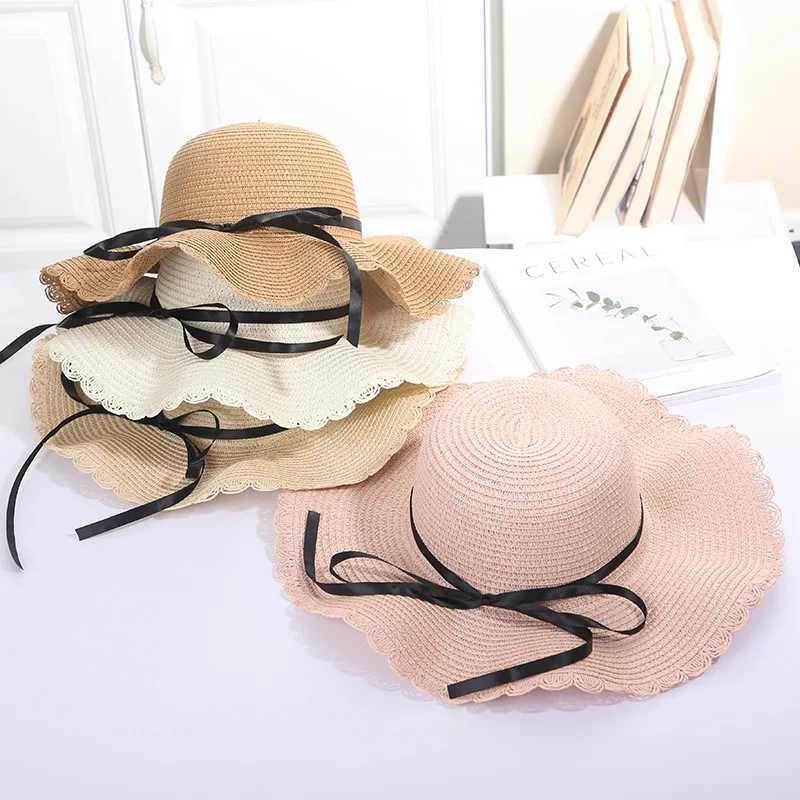 Summer and Spring Womens Hats Sunscreen Beach Fishermans Str Hat Large Brim Bamboo Hat Bowtie Fashion Outdoor H31XJ250304