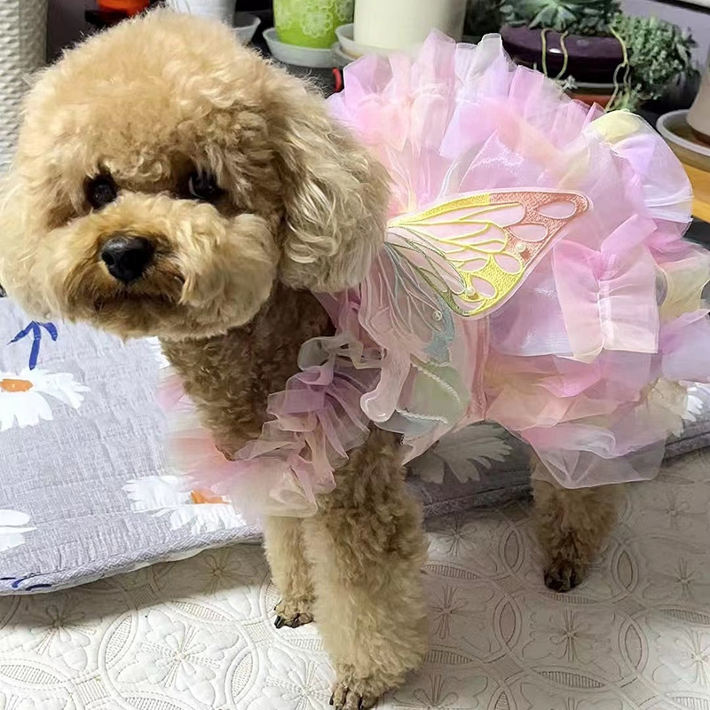 Pet Princess Dress Wedding Sress Dog Cat Clothing Aupplies Corgi Teddy Method Fight butterfly Fairy Clothes