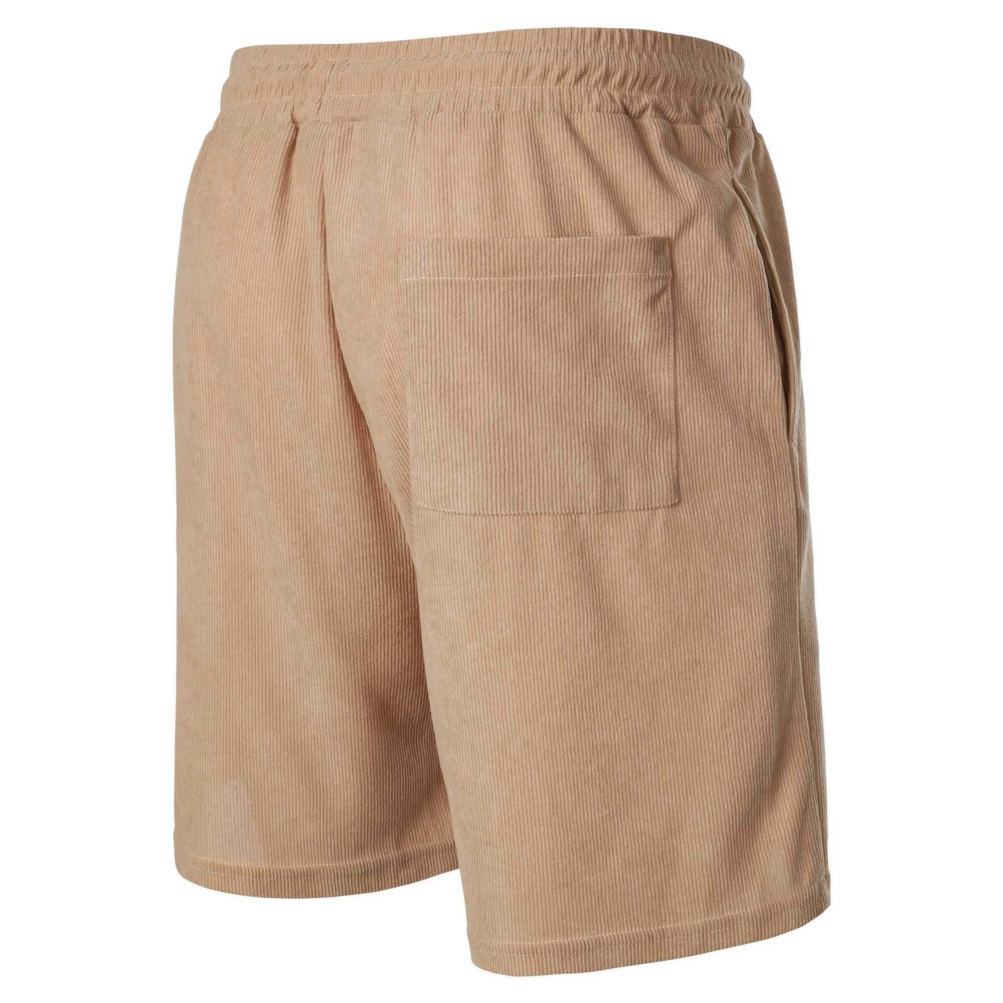 Summer new solid color lace-up sweatpants corduroy simple quarter shorts mens shorts casual pantsT250304