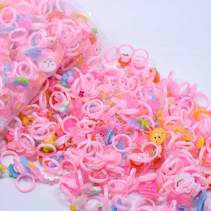 Wholesale Bulk 50/100PCS Cartoon Animal Flower Princess Finger Girls Kids Rings Children Birthday Party Supplies Toy Gifts 250304