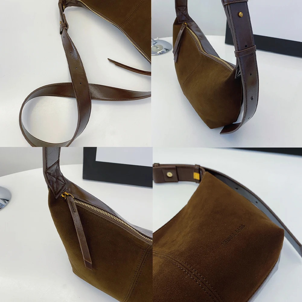 Ship from US Women Suede Crossbody Bag Multipocket Shoulder Adjustable Strap Hobo Zipper Handbag for Work Travel 250304FBB