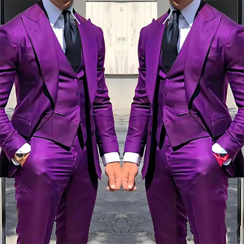 Solid Color Fashion Men Boutique Business Suits Wedding Suit Formal Groom Tuxedos 3 Pcs Set Dress Lapel Blazer Vest Pants 250303