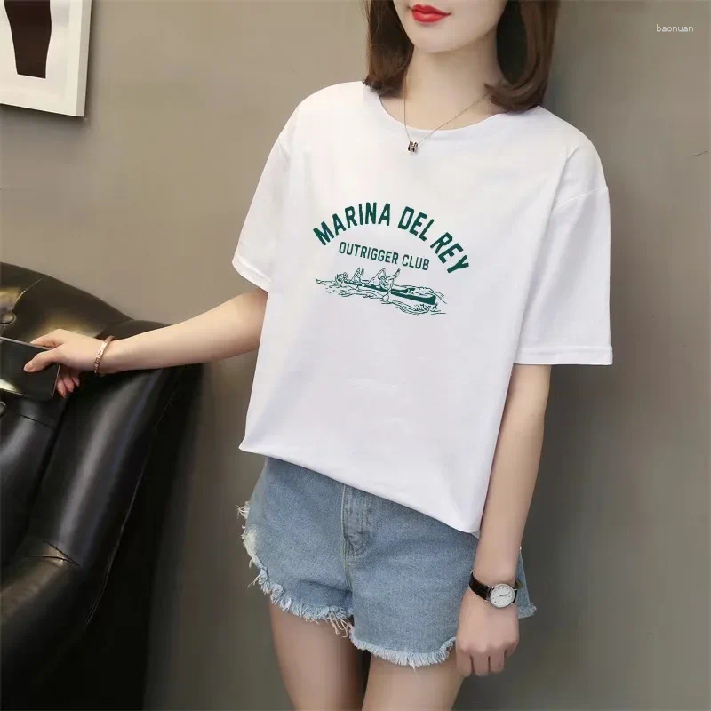 Women's T Shirts 2025 Summer Cotton Short Sleeve T-Shirt Casual Korean Style Round Neck Printing Top Wholesale Supply Chain