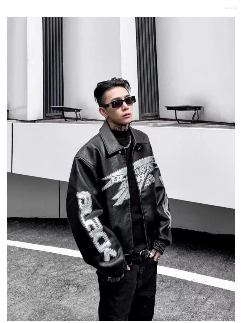 Men's Jackets Autumn Winter Punk Coat Embroidery Motorcycle Suit PU Leather Jacket High Street Retro Niche Silhouette Heavyweight