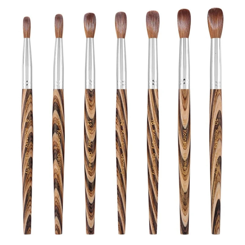 Prue Kolinsky Acrylic Nail Brush Oval Round Head Spliced Wood Handle Professional Salon Quality for Acrylic Powder Size 8-20# 250304