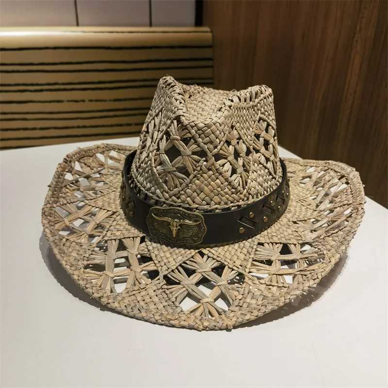 Sun Hat Cowboy Hat Lafite Grass Str Western Cowboy Cowgirl Panama Wide Brim Summer Beach Decorate Casual Woman Summer Sun HatsXJ250304