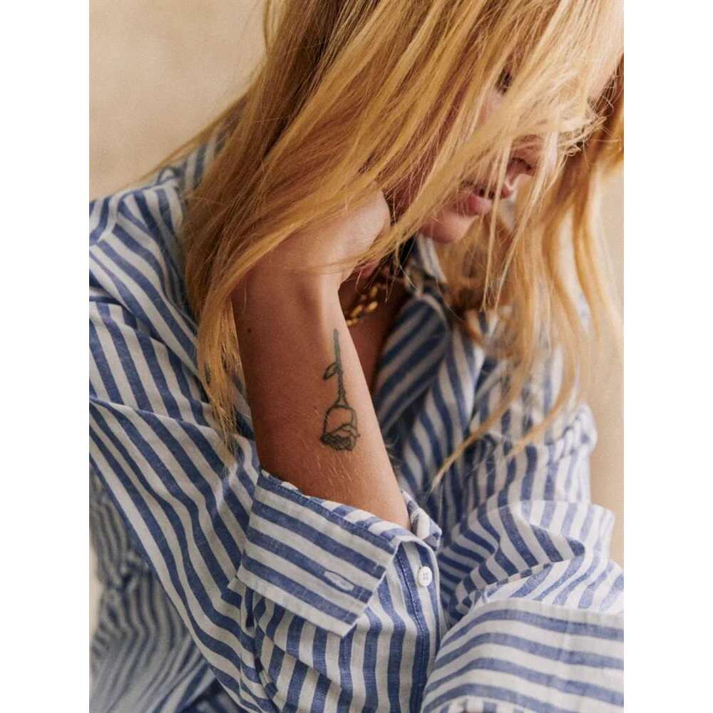 Women Contrast Color Striped Blouse 2025 New Ladies Turn Down Collar Top Single Breasted Loose Casual Long Sleeve Shirt