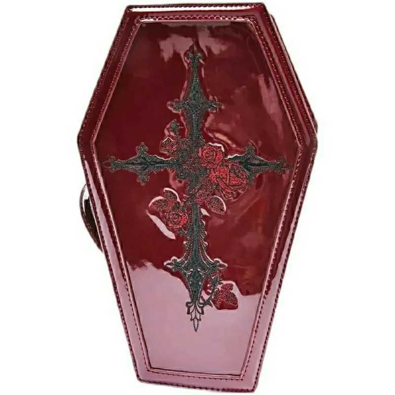 Womens punk designer luxury coffin bag handbag womens evening party handbag Y2k shoulder bag red Z250303