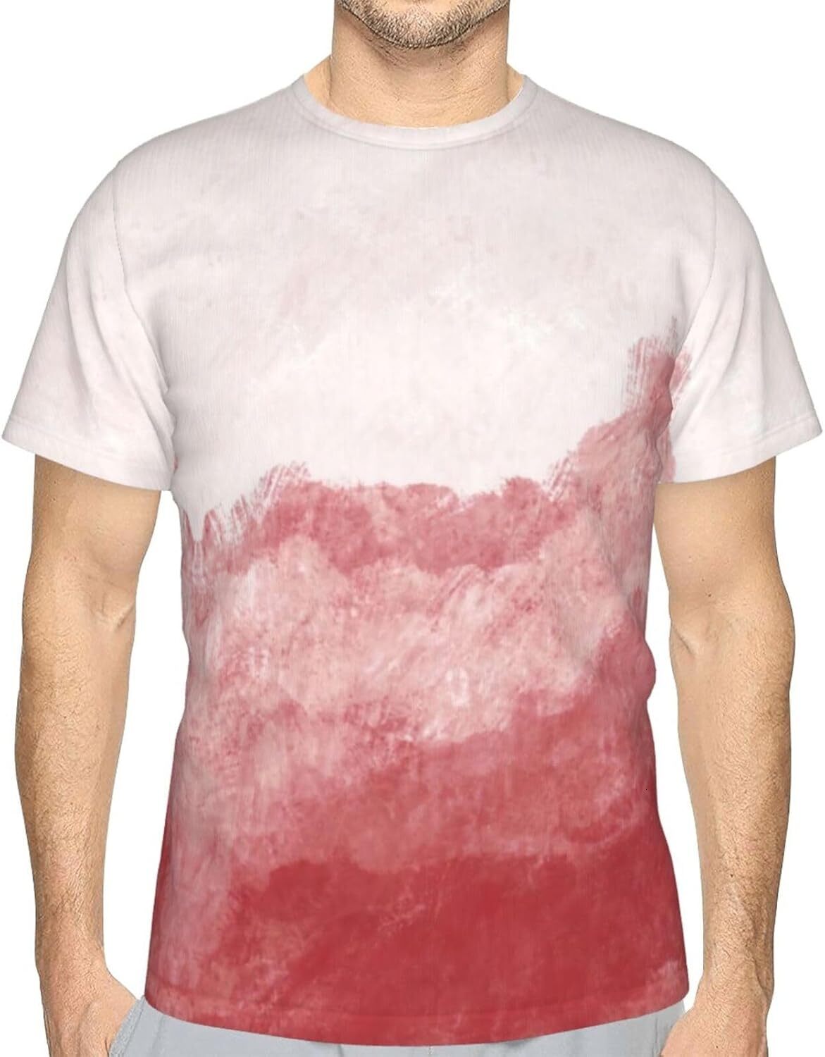 Mens T shirt Red-Pink Gradient 3D Printed T-Shirt for Men and Women - Abstract Landscape Graphic Casual Trendy Crew Neck Casual tops summer clothes
