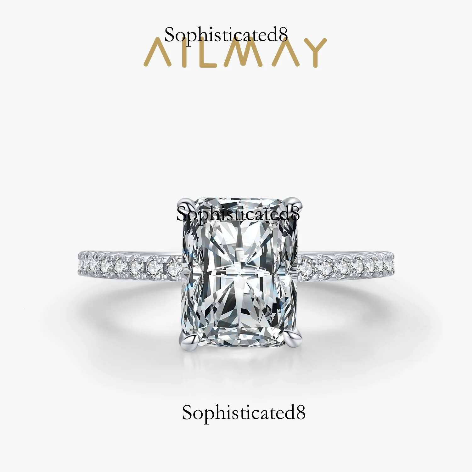 Ailmay Sterg Sier Classic Rectangle Shiny 5A Clear Zircon Finger Ring For Women Wedding Engagement Jewelry Gift