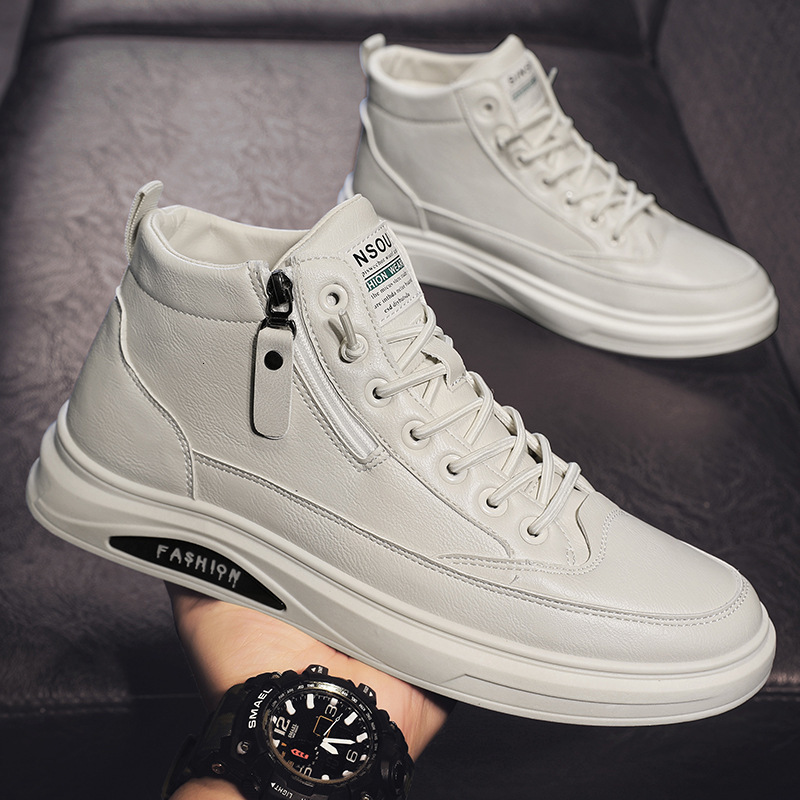 High Quality Light Luxury British Style New Casual Leather Men's Designer Black Mid Top Board Shoes Spring Waterproof Martin Boots Trendy Men