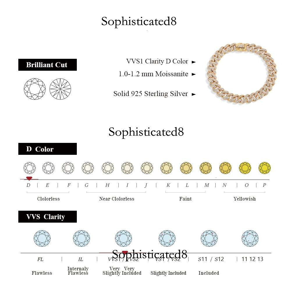 ATTAGEMS DVVS1 Full Moissanite Cuba Chain for Man Women Sterg Sier Gold Plated Hip Hop Tennis Bracelet Fine Jewelry