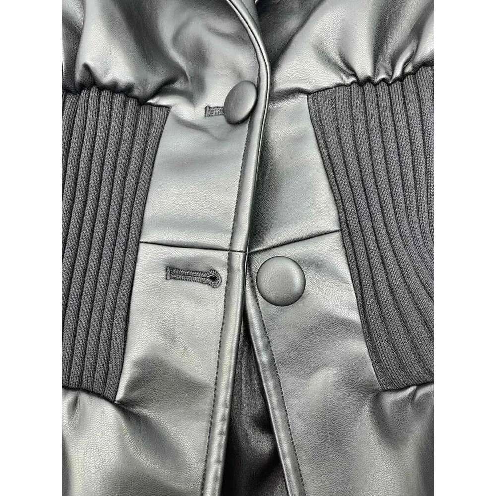 Fashion Women's Blazer Notched Collar PU Patchwork Knitted Super Waist Silhouette Suit Jackets Spring 2025 New 17A2010h