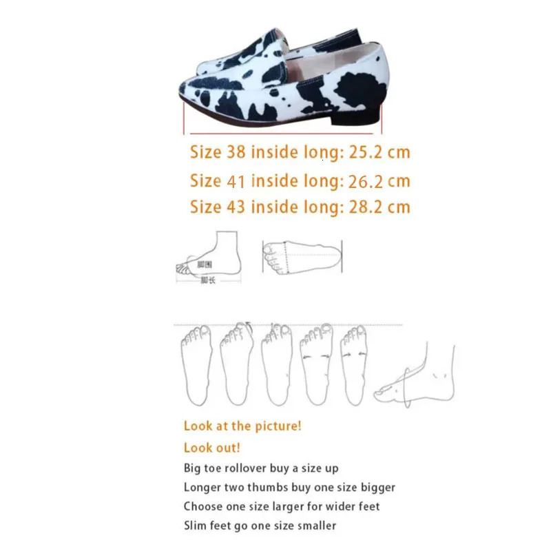Pointed Toe Casual Flat Loafers Women Shoes Black Cow Pattern Shallow Single 250303