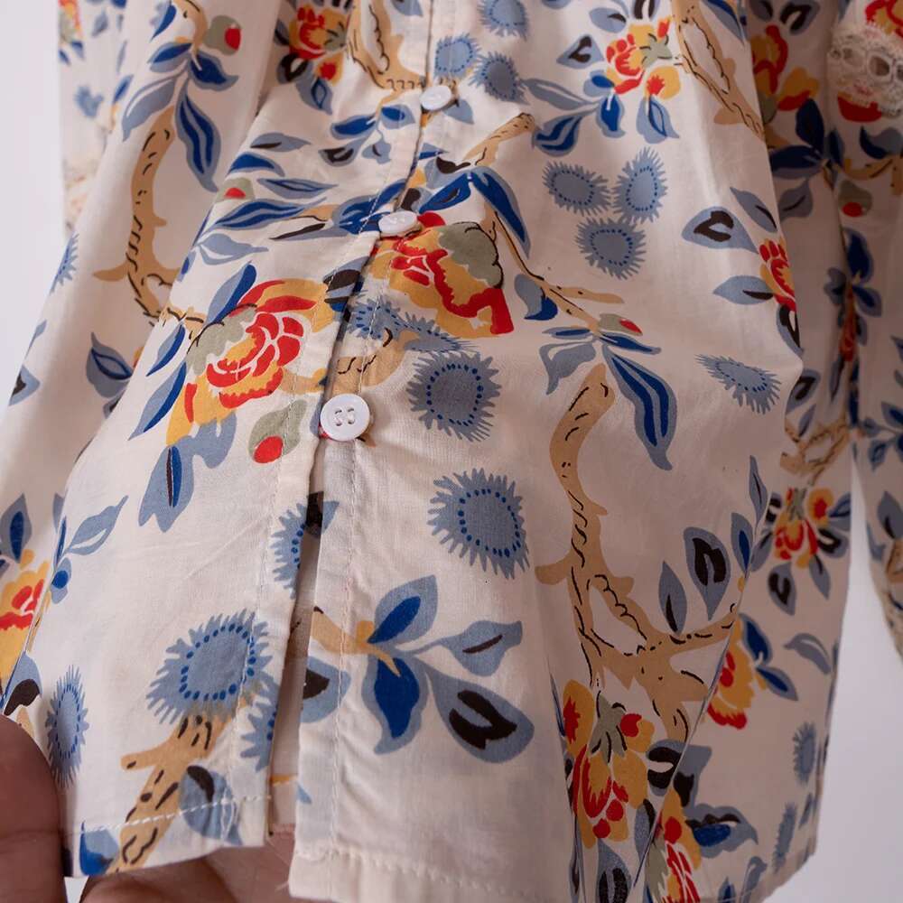 Wer Graphic Print Women Shirt O-Neck Long Sleeve Button Loose Cardigan Vintage Classic Casual Lady Top