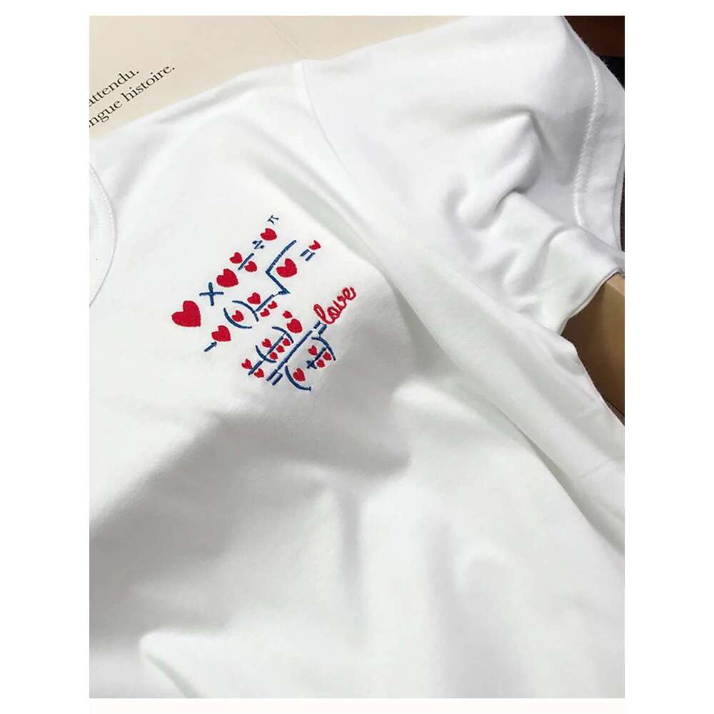 Love Letter Formula Embroidery Women T-Shirt Summer O-Neck Loose Lady Pullover Classic Casual Vintage Femme Top