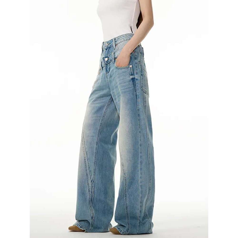 Fashion Women's Deconstruct Jeans Double Waistband Pockets Spliced Or Straight Denim Pants Spring 2025 New Tide 7Ab6968