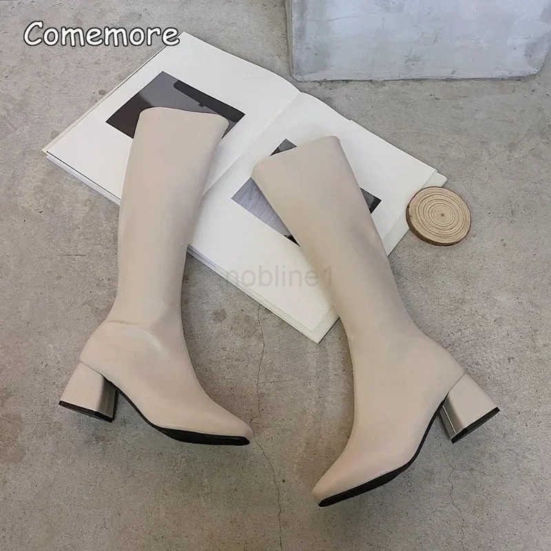 Cemore Wan Knee High Booties Ladies Shoes Platform Thick Heel Leather Zip Wan Fion Autumn Winter 2024 Wen Long Boots Z250304