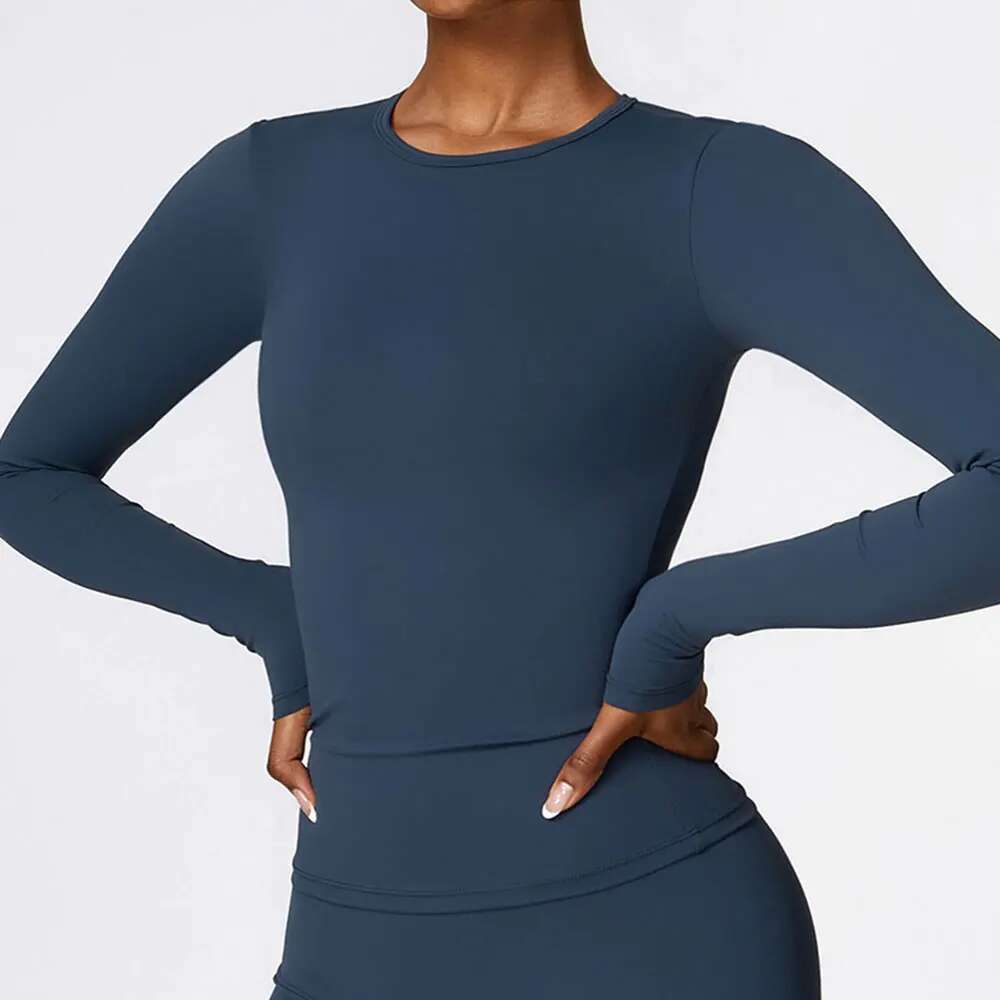Women Yoga T-Shirts Solid Sports Top Long Sleeve Workout Running Shirts Sexy Exposed Navel Quick Dry Fiess Gym Sport Wear