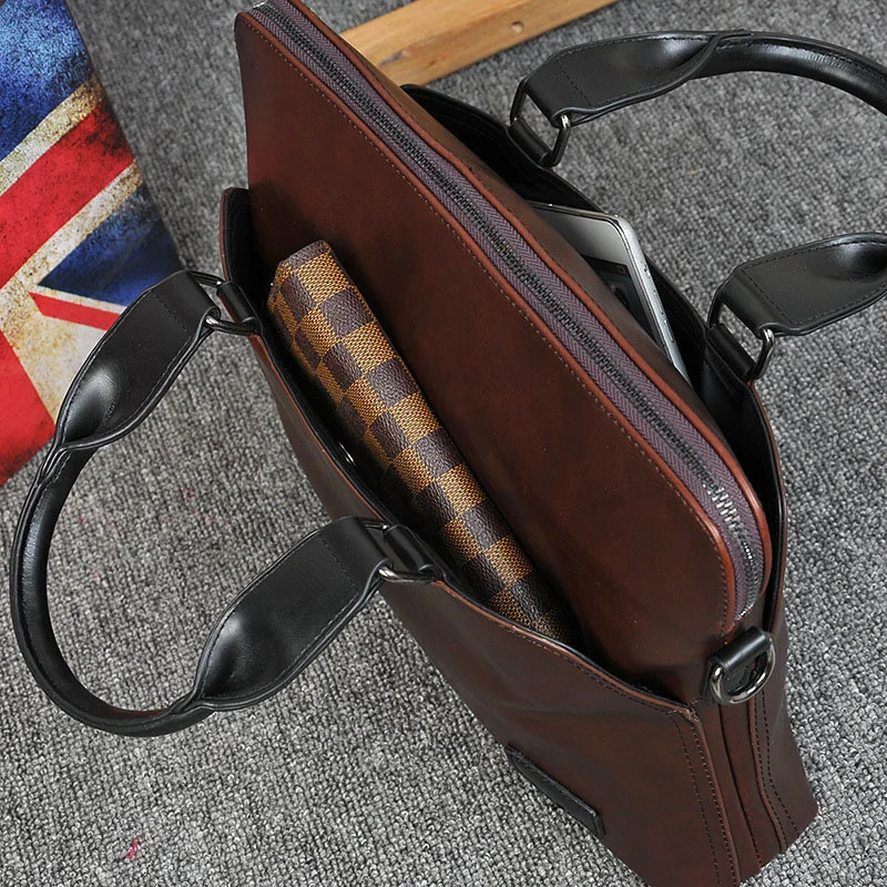 Vintage Mens Business Briefcase High Quality Leather Handbags Casual Travel 14 Laptop Bags Male Shoulder 250228