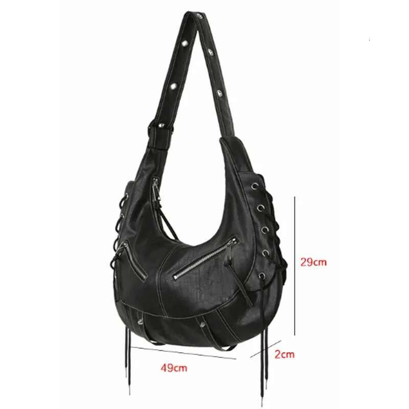 New Black Shoulder Vintage Punk Fashion Designer Pu Leather Tote Bag Large Capacity Women Handbag